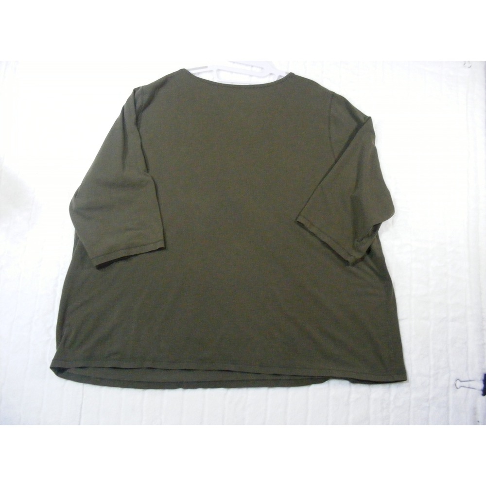 Catherines Henley Top Women 3X Olive Green Excellent 3/4 Sleeve Suprema Knit - Picture 10 of 10